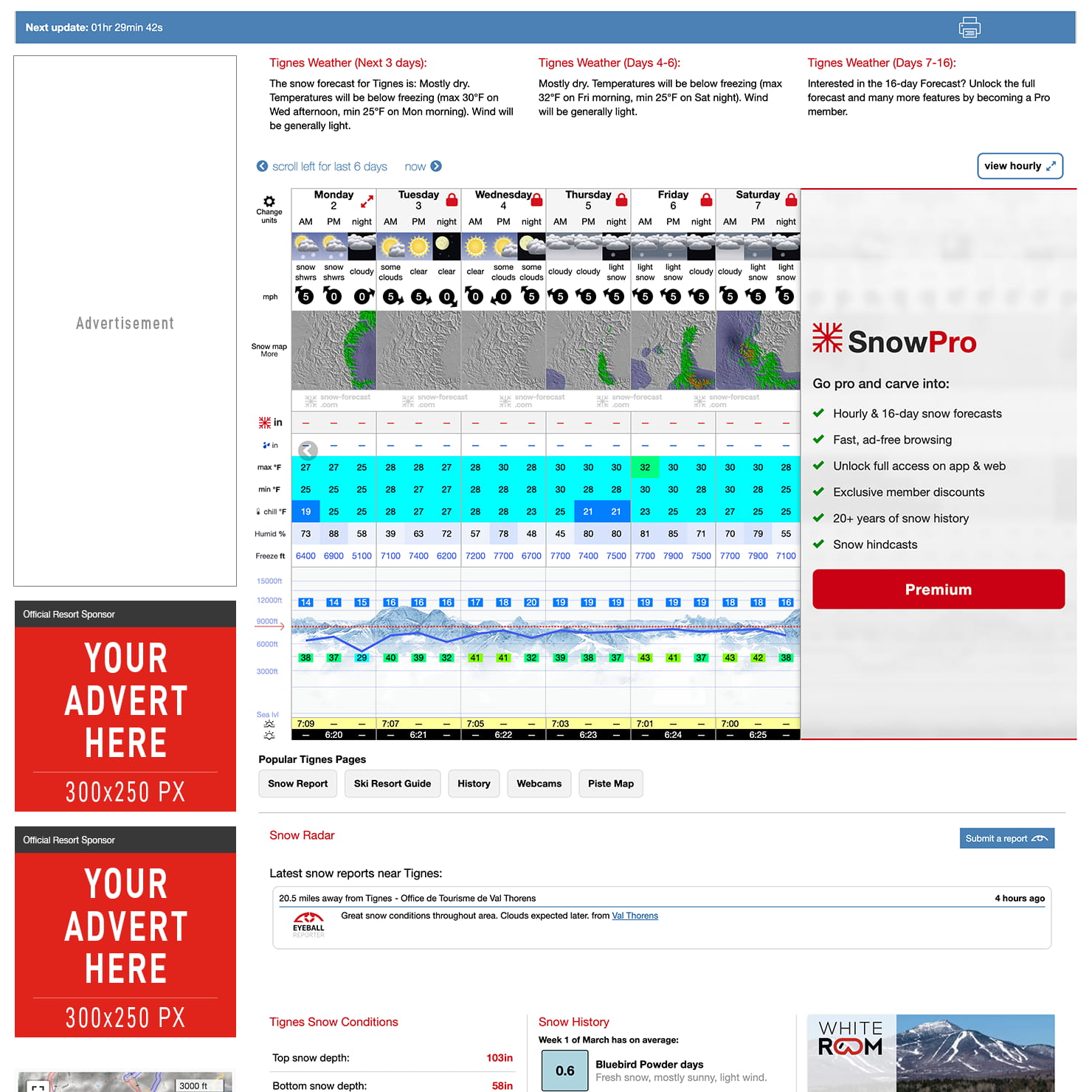 Forecast page with advert position for users on larger screens.
