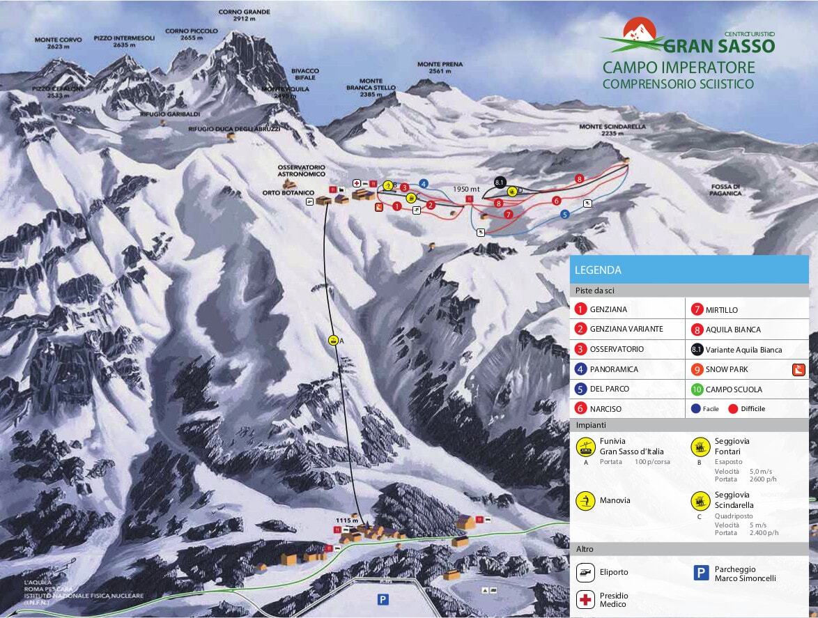 gran sasso mapa Gran Sasso Mapa de pistas y caminos gran sasso mapa