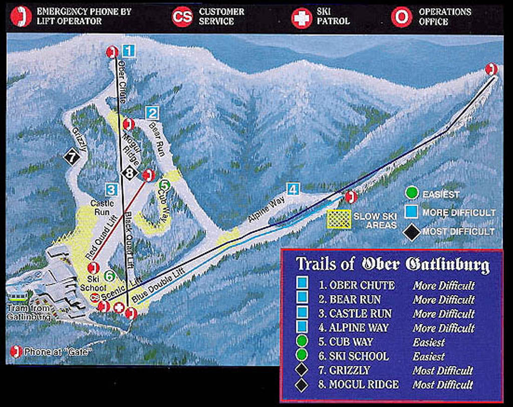 Ober Gatlinburg Ski Resort Piste / Trail Map